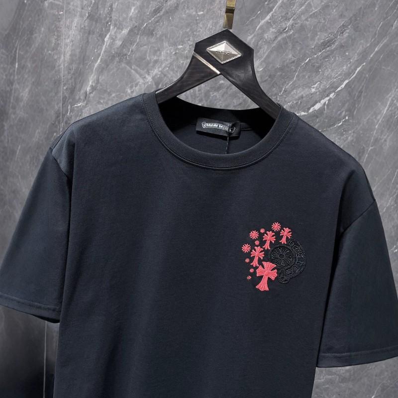 Mens Oversized Cotton T-Shirt With 3D Embroidered Cross Star Streetwear Short Sleeve Tee