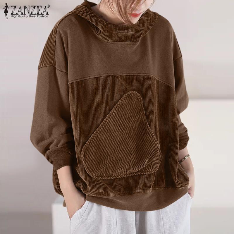 ZANZEA Women Casual Long Sleeve Patchwork Pullover Hoodies