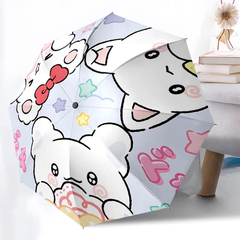 1pc Sanrio Characters Automatic Opening/Closing Umbrella with Cute Star and Heart Print - Portable Three-Fold Design, 8-Bone Iron Frame Outdoor Umbrel