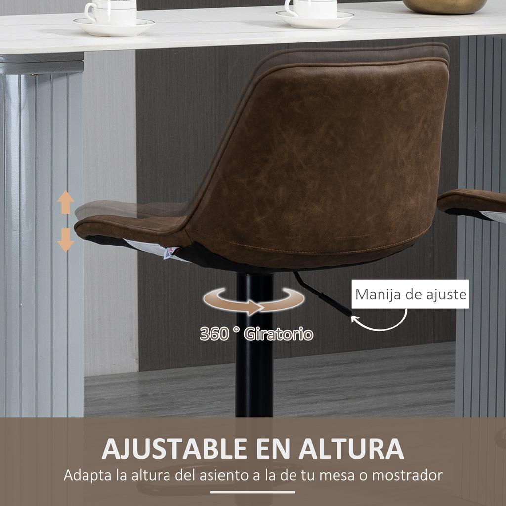 Set Of 2 Kitchen Stools Bar Stools With Adjustable Height Swivel Seat 46.5x51x86 106 Cm Brown