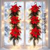 2PCS Christmas Poinsettia Decorations with Lights, Artificial Snowdrop Pine Cones, Red Berries, and Water Drop-Shaped Wreaths