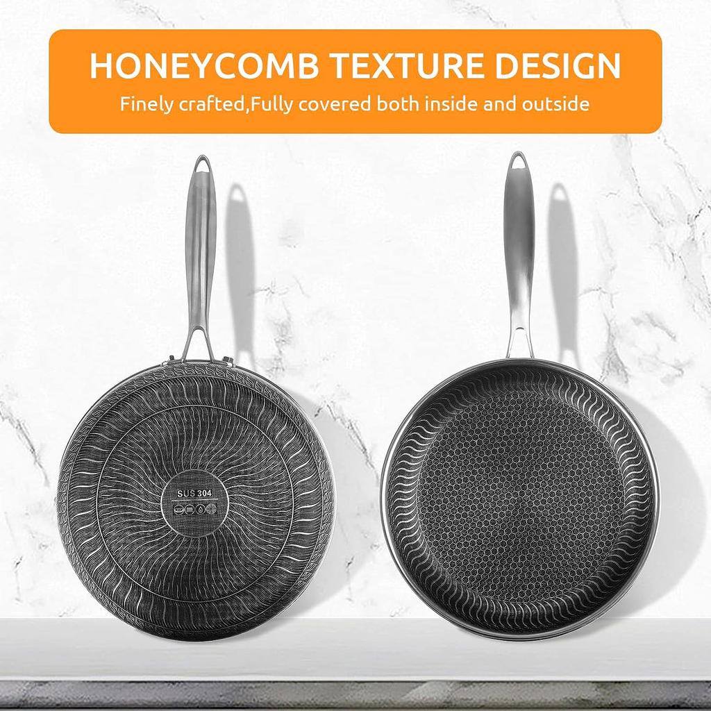 Сковорода с антипригарным покрытием, 11-дюймовая большая сотовая сковорода из нержавеющей стали 304 с антипригарным покрытием и ручкой - можно использовать в духовке, сковороды, сковороды шеф-повара