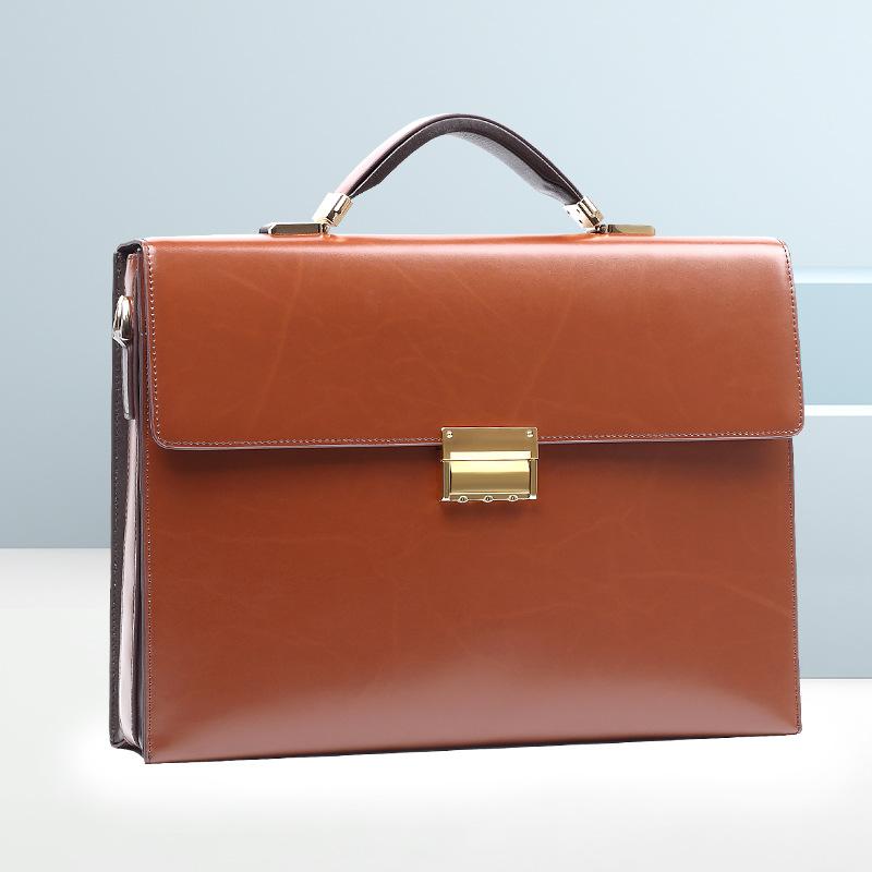 Men's Briefcase with Password Lock Business Briefcase Genuine Leather Briefcase Large Capacity Office Computer Official Bag