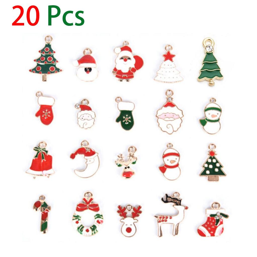 20Pcs/Set Enamel Alloy Mixed Christmas Charms Pendant Jewelry DIY Craft Making Supplies Fashion Jewelry Festive Party Supplies