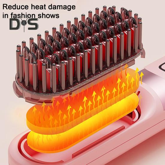Беспроводной выпрямитель для волос Щетка 3 температурных режима Регулируемый светодиодный дисплей Быстрый нагрев Портативная дорожная электрическая горячая щетка Укладка вьющихся волос