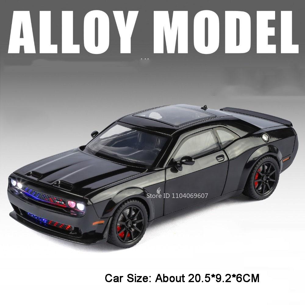 Масштаб 1:24 Игрушечная модель спортивного автомобиля Hellcat Музыка Свет Оттягивающийся Механизм Открывающиеся Двери Модели Полицейских Машин Металлические Литые Игрушки Для Детей