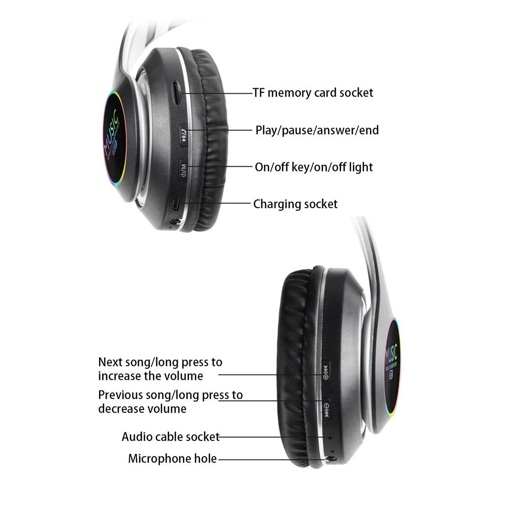 VJ033 5.0 LED Color Head Mounted Sports Headphones, Equipped with 6-hour Foldable Lightweight High Fidelity Stereo Playback Headphones for Telephones