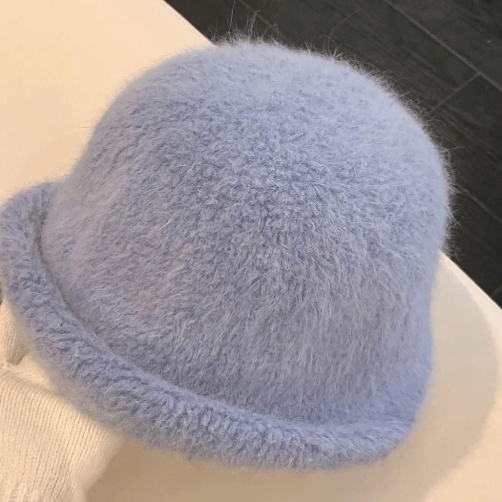 Face Slimming Fuzzy Fisherman Hat Rabbit Fur Blend Rolled Brim Hat Warm Winter Bucket Hat Girls