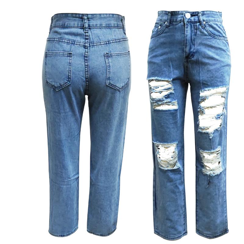 Женские рваные джинсы с девятью точками и эластичной резинкой на талии, брюки со средней и высокой талией