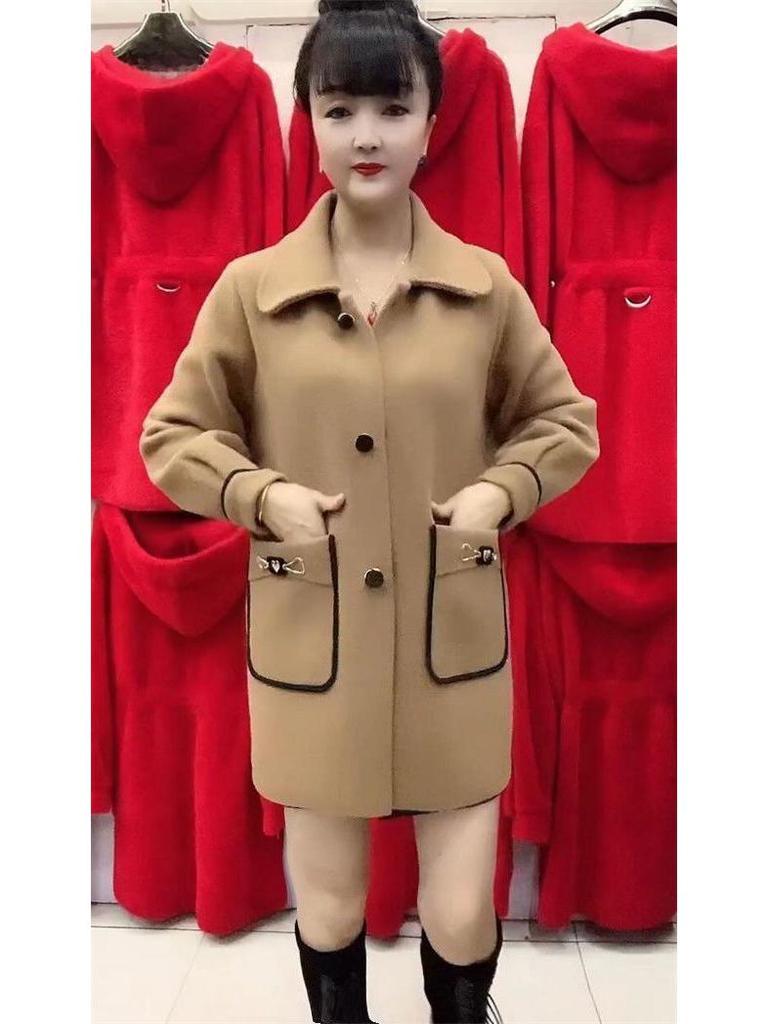 Mid-Length Stylish Imitation Cashmere Wool Coat for Mothers - Autumn/Winter [6602]