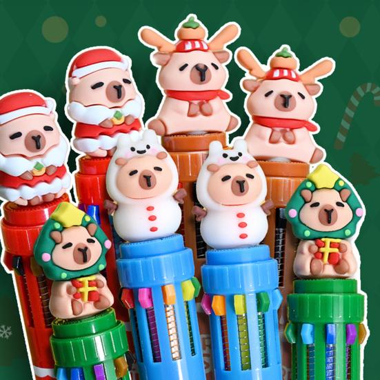 Рождественская капибара шариковая ручка 10 цветов выдвижная мультяшная ручка плавное письмо праздничная