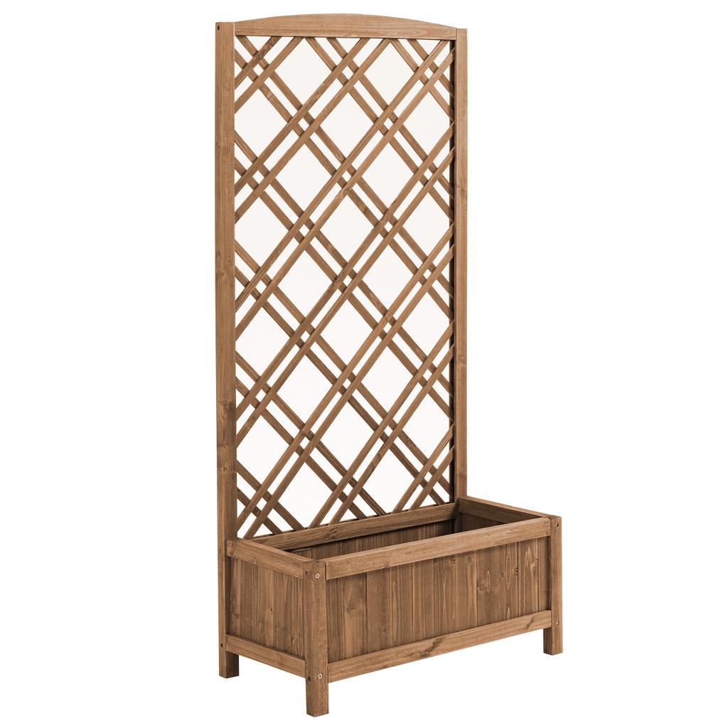 Garden Planter With Trellis Wooden Raised Bed For Garden With Lattice Trellis For Vegetables Herbs And Flowers Brown