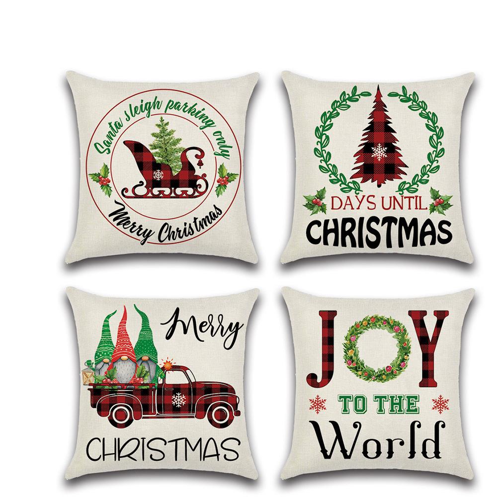 New Christmas pillow cover linen festival pillow bedside cushion four-piece set