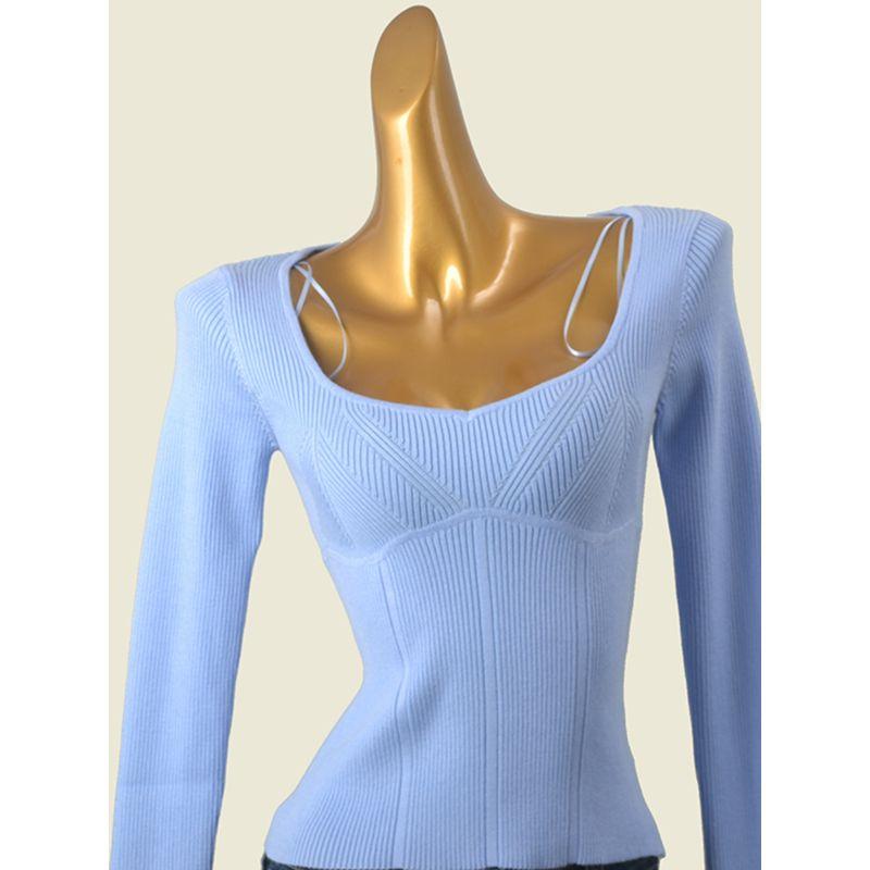 Water Drop Collar Threaded Undershirt Fashion Wind Slim Looking Long Sleeve Inner Wear Sexy Top Foreign Trade Original Order Knitwear