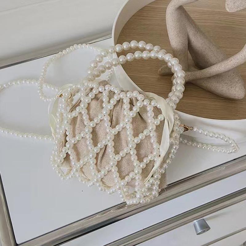 Yogodlns Сумочка в стиле французского ретро, тканая из феи, сумка-мешок из бисера, сумка через плечо, летняя нишевая дизайнерская сумка с выдолбленным жемчугом
