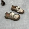 Johnature Retro Genuine Leather Lace Up Women's Shoes Casual Round Toe Cowhide Flats