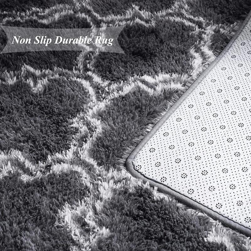 Inyahome Большой ковер Пушистый лохматый Ворсистый Внутренний Черно-белый Ковры Современные Марокканские Коврики для Гостиной Нескользящие Коврики для Детской