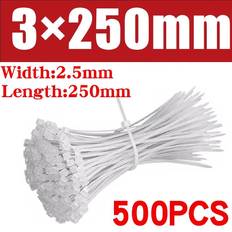 500/1000PCS/bag Self-locking Plastic Nylon Tie White Zip Wraps Strap Nylon Cable Tie Set Fastening Ring Loop Wire Wrap