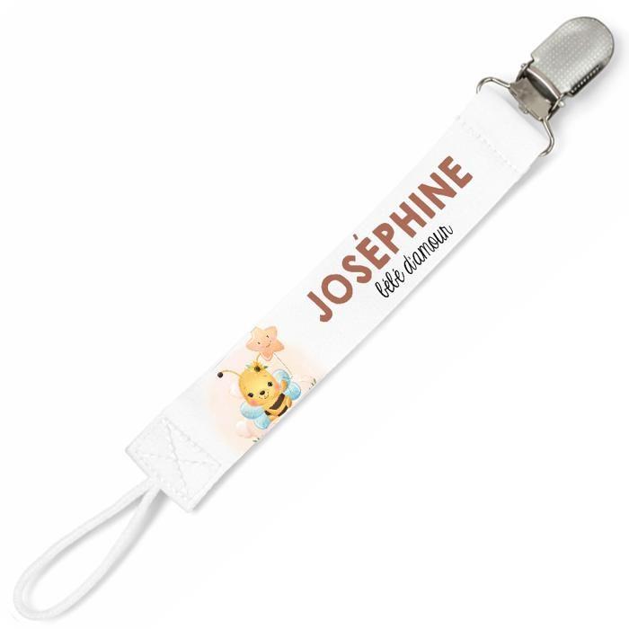 Planetee Attache tétine pour prénom JOSEPHINE bébé d'amour Abeille | Attache sucette cadeau naissance