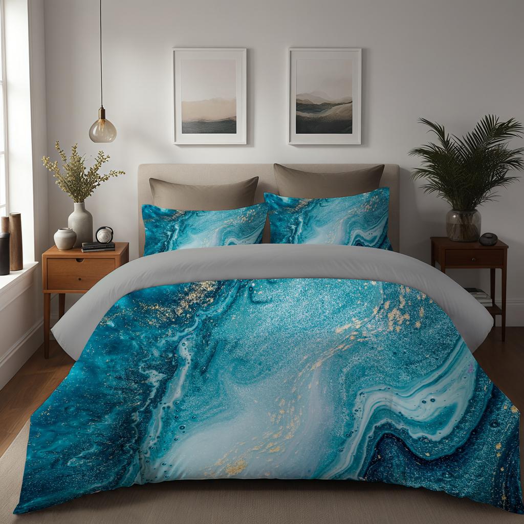 Comforter Green Blue Gold Marble Hd Digital Printing Bedding Set Soft Comfortable For Bedroom Guest Room
