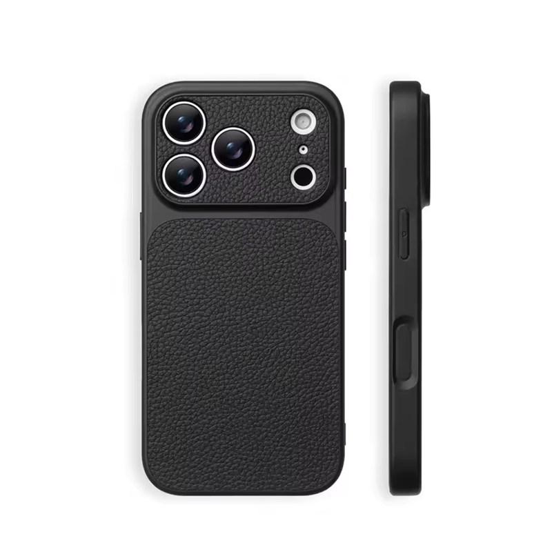 Роскошный Матовый Жесткий Чехол из Кожи с Текстурой Личи Для iPhone 17 Pro Max 16 15 14 13 12 11 Pro Max Защита Всего Блока Камер Задняя Крышка Оболочка