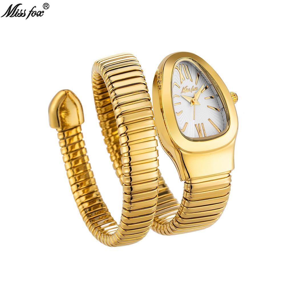 MISSFOX Snake Bracelet Fashion Women Watch Gold Stainless Steel Quartz Watch Women Casual Lady Wristwatch
