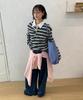 RONRON Double Shirring Stripe Collar Long Sleeve Black