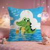 Happy Crocodile Pop Art Cushion Cover Premium Comfort Reversible Pillow Cove Two in One Design for Any Room  Car Interior