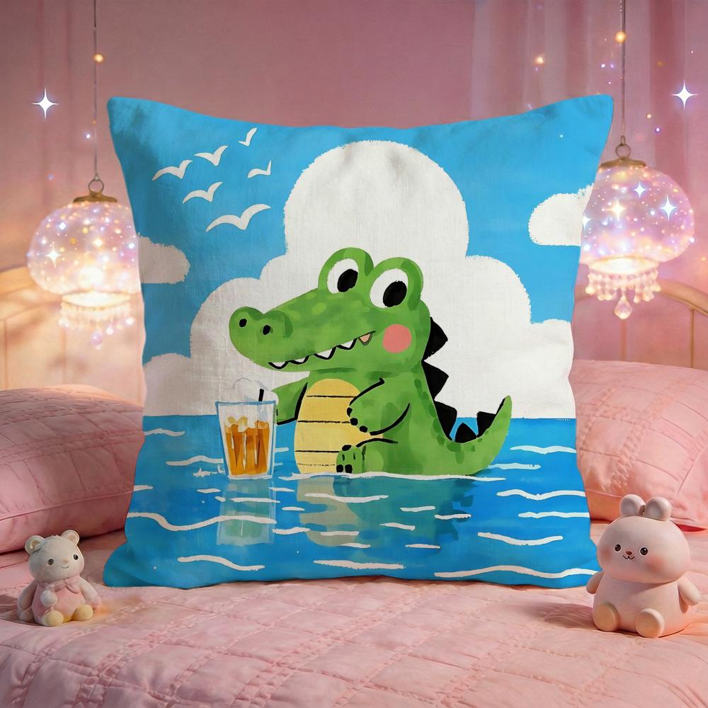 Happy Crocodile Pop Art Cushion Cover Premium Comfort Reversible Pillow Cove Two in One Design for Any Room Car Interior