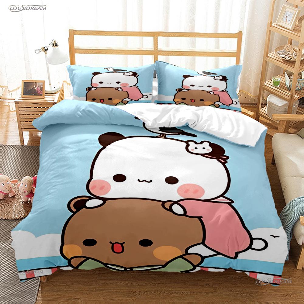 BuBu-Bear Мультяшный Аниме Милый Всесезонный Пододеяльник kawaii Комплект постельного белья Мягкое Покрытие для одеяла и Наволочки Односпальный/Двуспальный/Queen/King