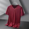 "Korean Style Men's Slim Fit V-Neck Short-Sleeve Top, Casual Solid Color, Lightweight 160g Polyester, Perfect for Layering."