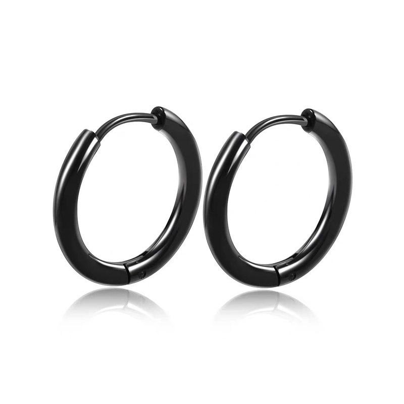 Cross Black Stainless Steel Hoop Earrings - Versatile Hip Hop Style Ear Studs