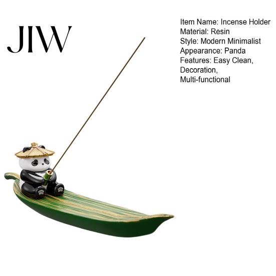 Desk Incense Burner Fishing Panda Stick Holder, Leaf Boat Burner, Ash Holder Tray for Yoga Meditation Spa Room