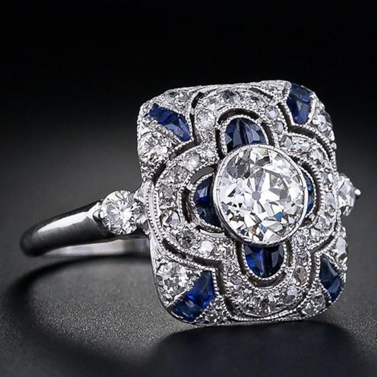 Кольцо Weiya White Sapphire Zircon Square Ring - европейская и американская мода на свадебные украшения