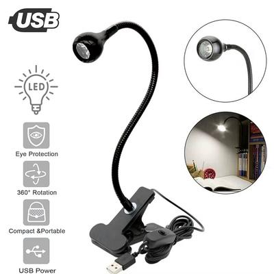 Гибкая настольная лампа USB с держателем-клипсой, светодиодная лампа для чтения книг, складная лампа 360° для прикроватной тумбочки, ночник для спальни, офиса, кабинета