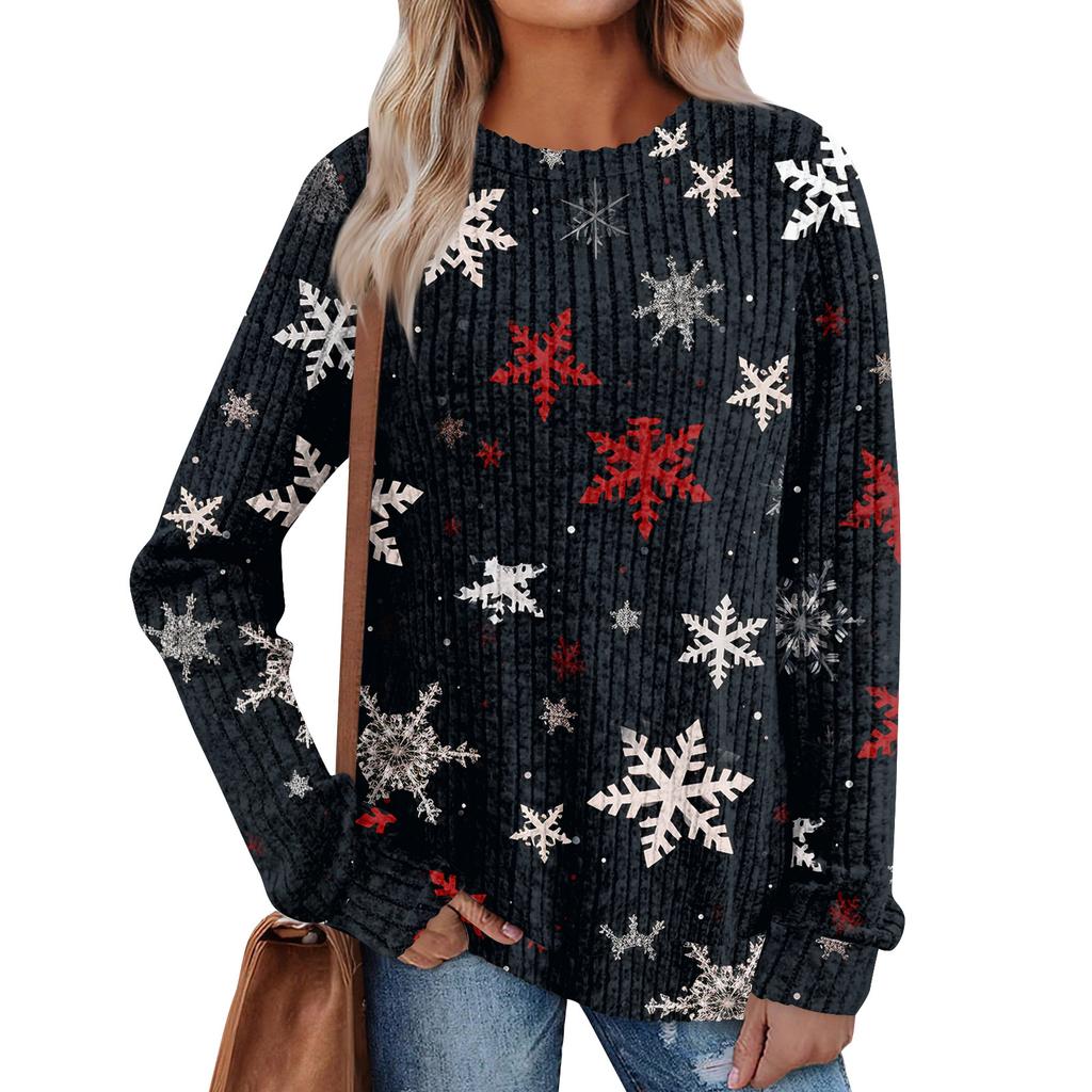 Women's Printed Lightweight Brushed-Cotton Round Neck Top