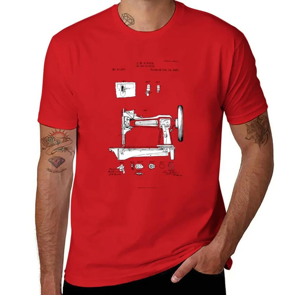 Sewing machine old patent vintage drawings T-Shirt Short sleeve tee plain tshirts for men
