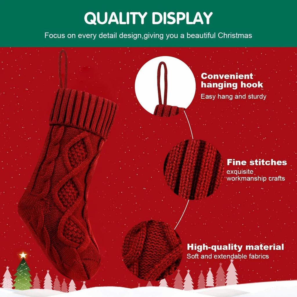 Christmas 18 Inches Large Size Cable Knitted Stocking Gifts & Decorations For Family Holiday Xmas Party