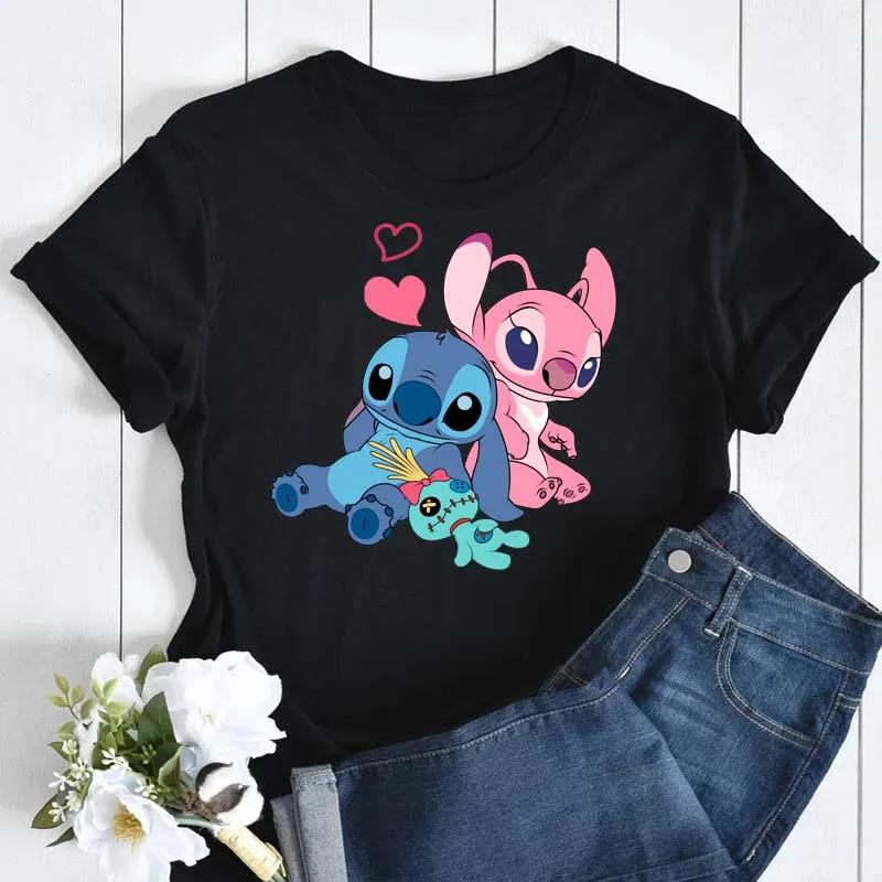 Kawaii Stitch Women's Fashion Top Casual Women's Round Neck T-Shirts Harajuku 90s Cute Stitch Women's Short Sleeves Tops Tees