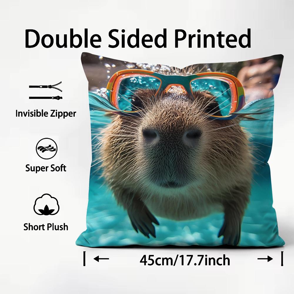Capybara Fashion Cushion Cover Plush Fabric Soft DoubleSided Printed Sofa Warm Winter Home Child Gift Pillow Case