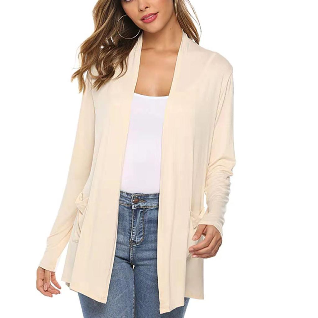 Женская модная свободная повседневная однотонная куртка-кардиган с карманами и верхом