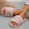 Metal Butterfly Decor Plush Slippers Women Indoor Home Open Toe Faux Fur Slides Woman Shiny Crystal Comfortable Fluffy Slippers
