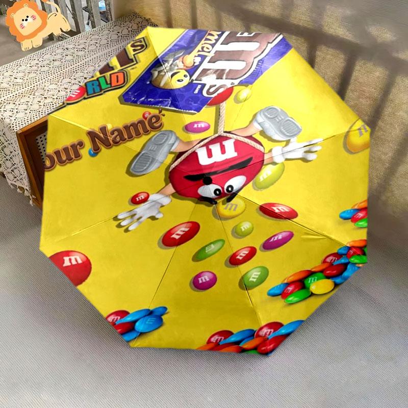 1 шт. Автоматический складной зонт - Узор M&M's с индивидуальным именем, Портативный и складной дизайн с 8 спицами, Рождественские и Новогодние подарки