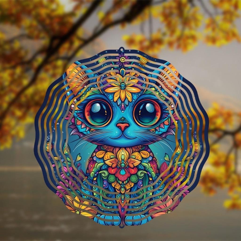 10 Inch Hanging Wind Spinner with Cat Design Elegant Outdoor Wind Chime for Spring Summer Lawn Yard Decor 360 Degree Rotating Hook Heartwarming Gift