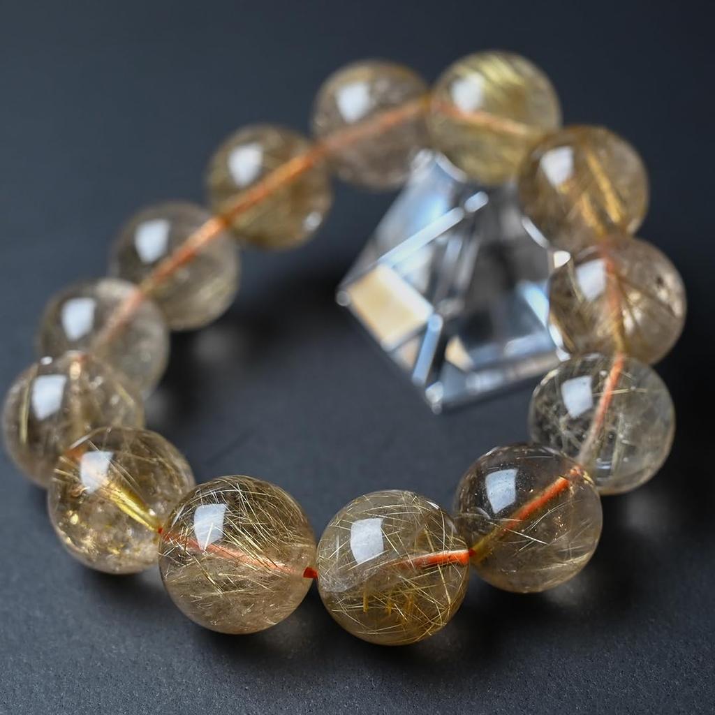 Jewelry Town Shosenkyo Rutilated Quartz 17mm 16cm Inner Power Stone for Good and Work [Eigado] Bracelet, Beads, Diameter, Fortune, Money,