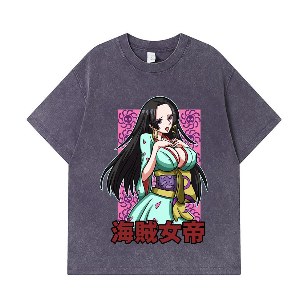 275 GSM Washed T-shirts 100% Cotton One Piece V68 Boa Waifu Print Unisex Heavy Cotton T Shirt