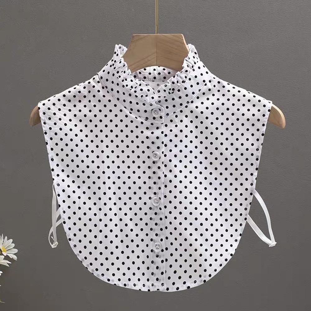 Classic Dots Front Tie White Fake Collar For Women Stand Detachable Collar Fake Half Shirt Blouse Girls Vintage False Collar New