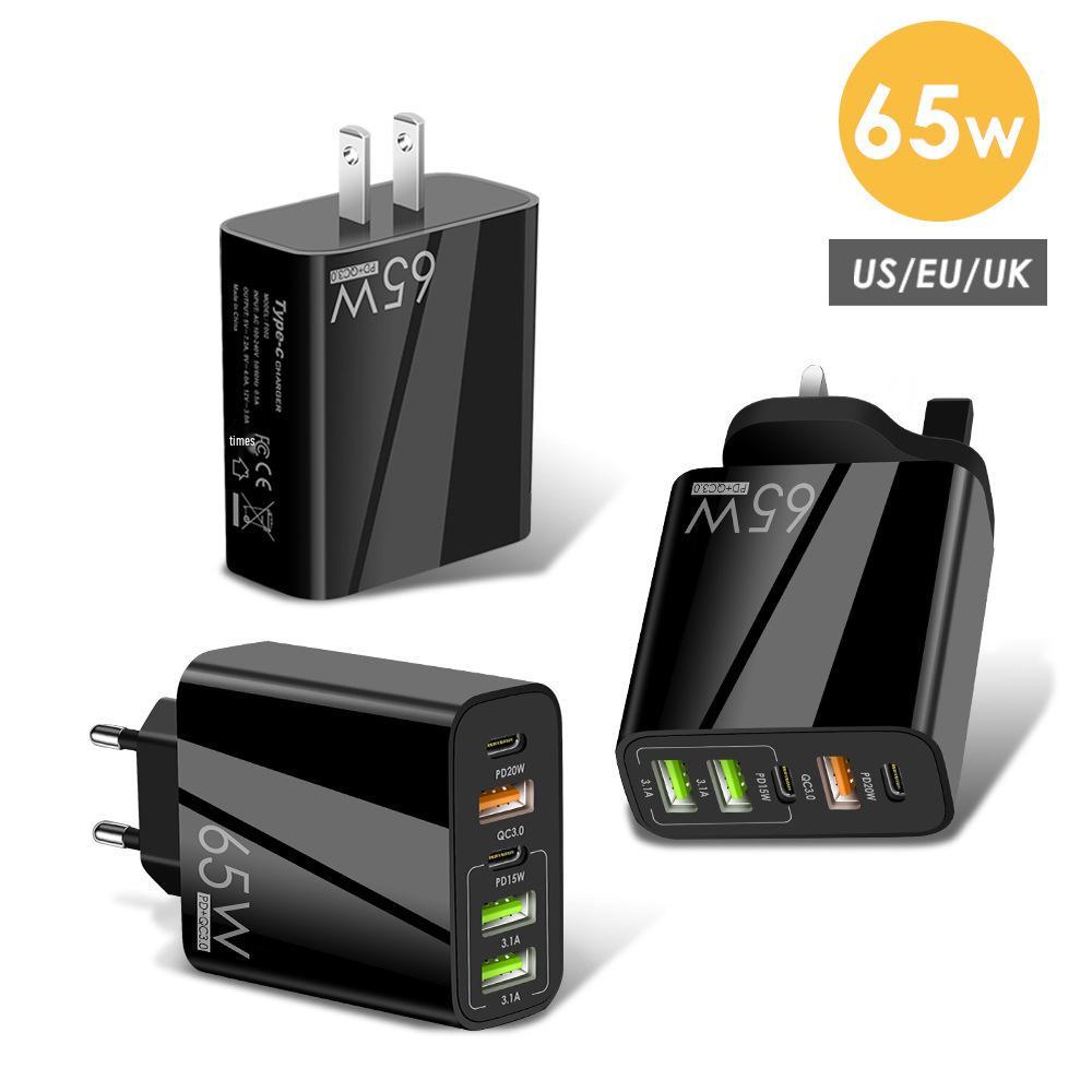 Многопортовое быстрое зарядное устройство PD65W: 2 порта PD + 3 порта USB, Совместимо с устройствами Apple