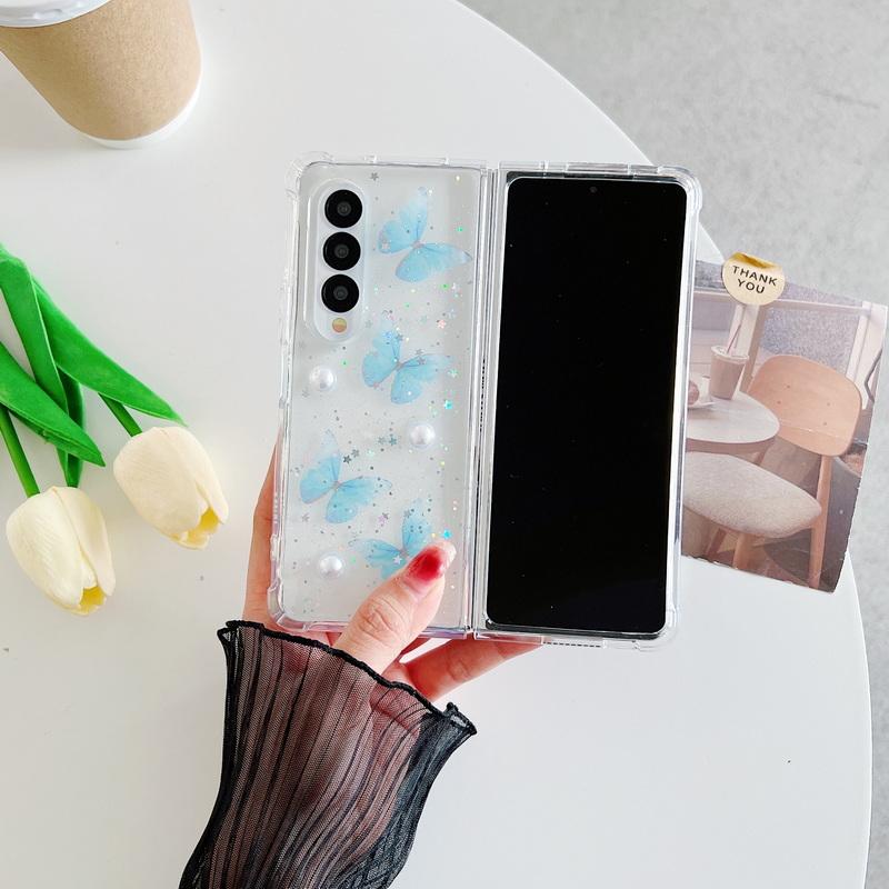 Складные чехлы с блестящим узором бабочек для Samsung, раскладывающиеся/складные, 6, 5, 4, 3, противоударный, блестящий, прозрачный чехол для телефона