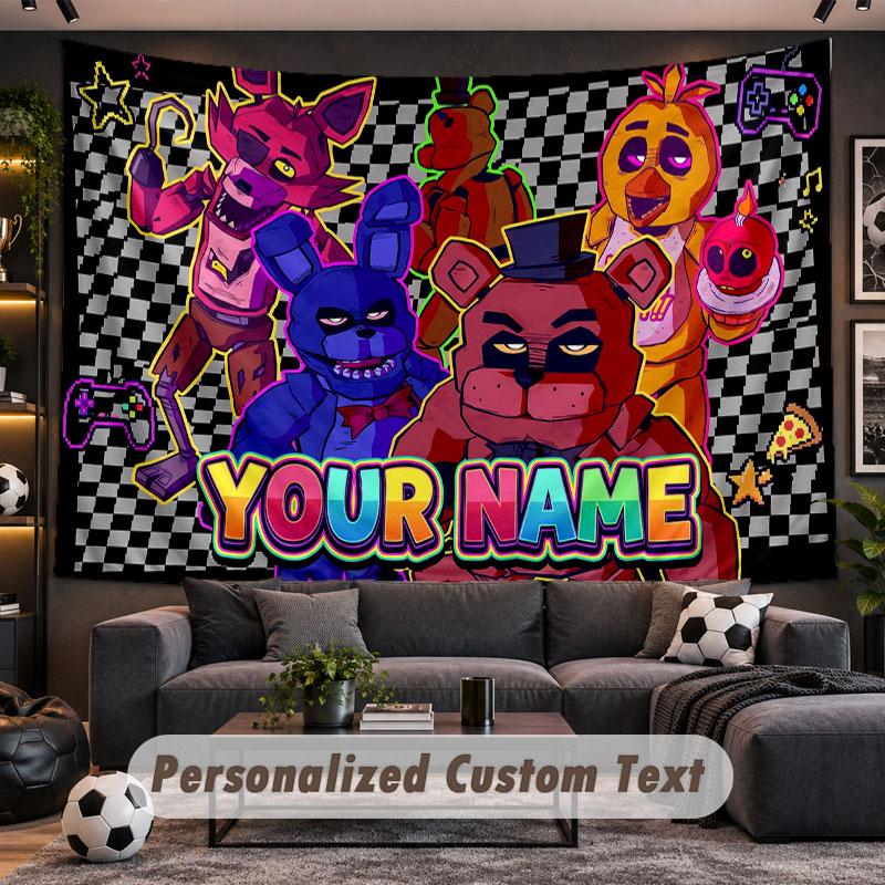 Wall Hanging Tapestry Custom NameFive Nights at Freddy’s Pattern Personalized Printed Fabric Wall Decor